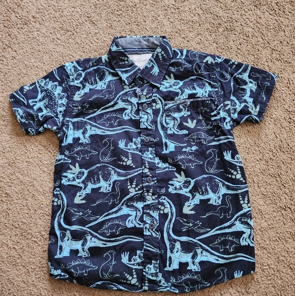 Blue/Teal Dinosaur Button-Down Shirt, Kid's 4-5 - Picture 2 of 6